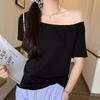 Summer Beautiful One Word Shoulder Two Wear Slanted Shoulder Short-sleeved T-shirt Women's Summer Relaxation Feeling Beautiful Off-the-shoulder Top
