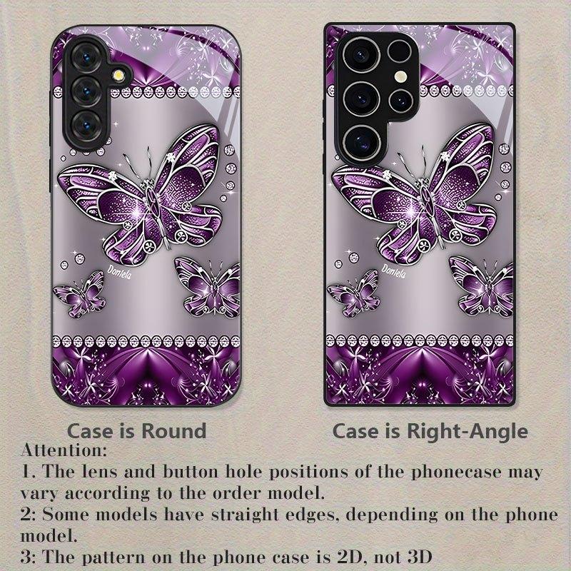 Purple Butterfly Print Pattern Glass Phone Case Suitable for Samsung Galaxy S26 S25 S24 S23 S22 S21 S20 FE/Ultra/Plus Anti Drop
