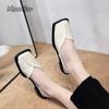 fashion All-Match Closed Toe Sandals Fashion Womens Shoes 2024 Suit Female Beige Med Block Heels Shallow Mouth Luxury Black Summer Shoes