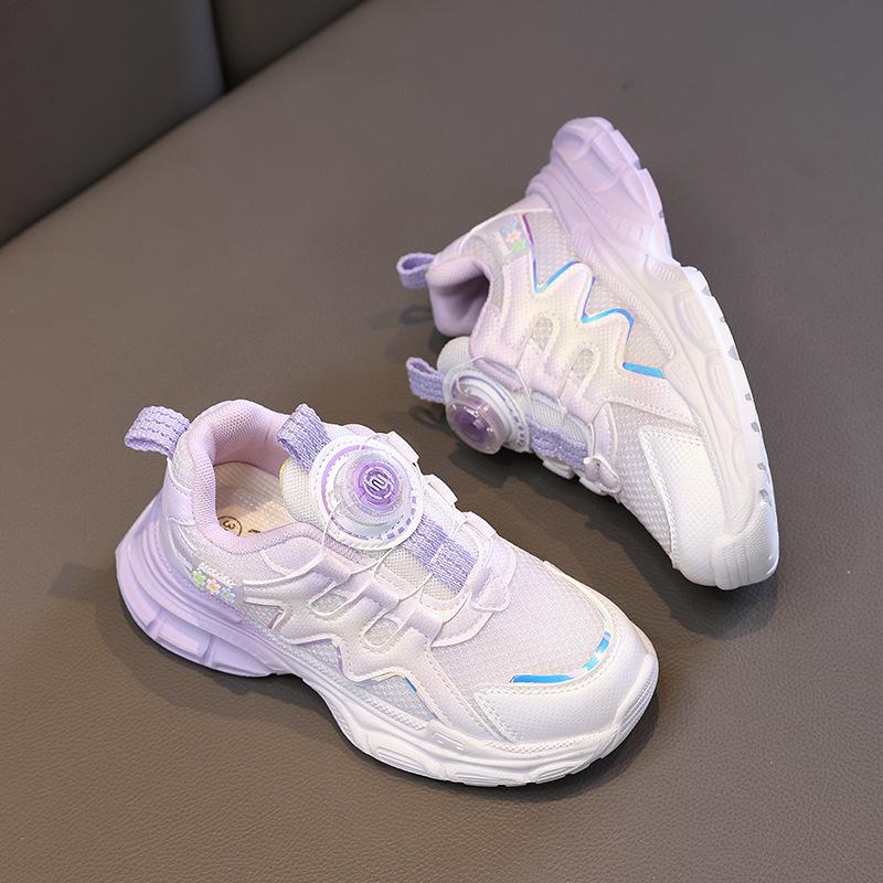 Girls Spinning Button Sneakers 2025 Autumn New Running Children's Shoes Spinning Button Girl Princess Soft-soled Shoes