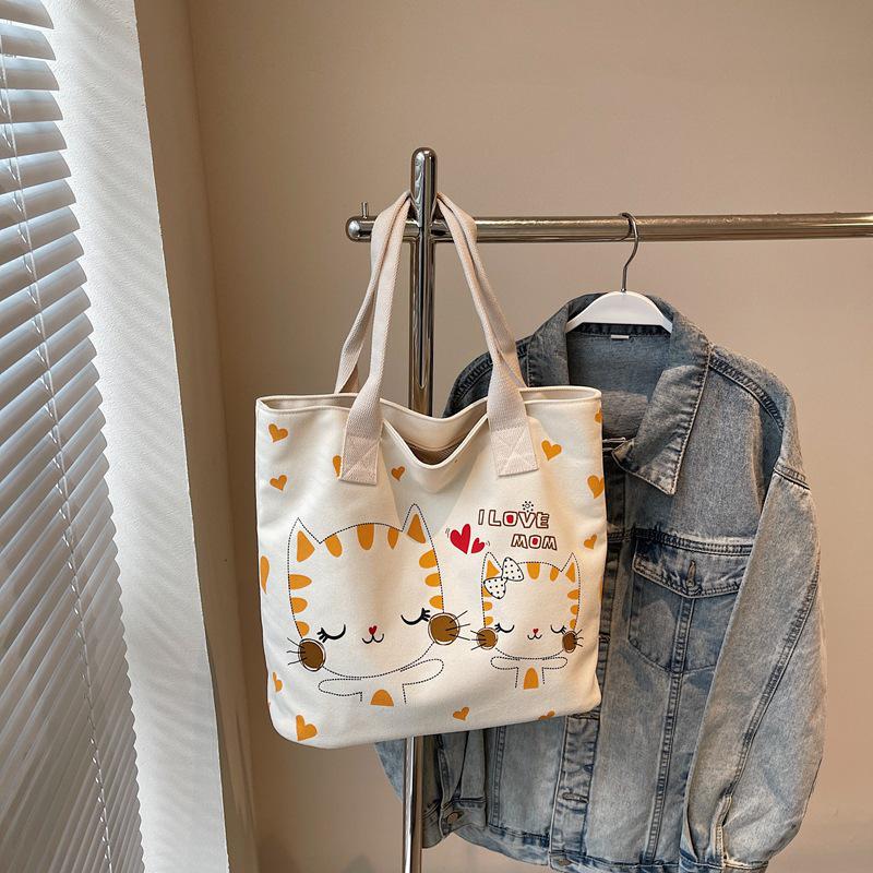 

Casual Large Capacity Women s Cartoon Cat Canvas Tote - Perfect for Summer, College, or Commute 32cm x 32cm x 17cm белый
