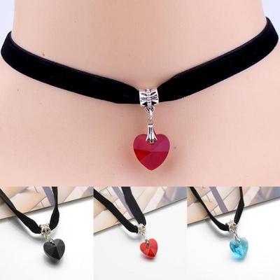 Moda Femei Colieri Clavicula Lanț Pandantive Colier Catifea Choker Inimă Cristal Lady Vintage