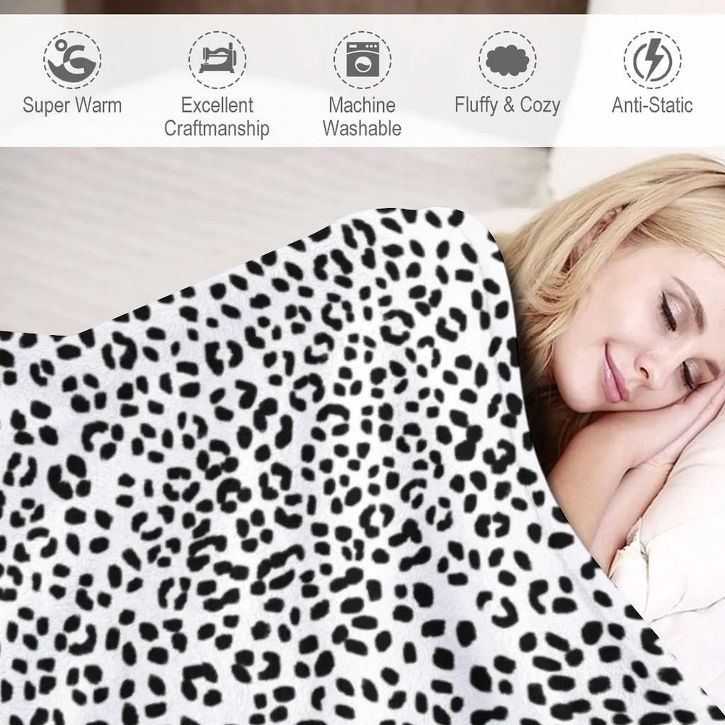 Black and White Snow Leopard Pattern Throw Blanket Vintage Blanket Anime Custom Blanket
