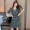 Women's A-line Floral Midi Dress - Summer V-Neck, Bell & Short Sleeves, Slim Waist