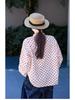 Spring Retro Beige & Red Polka Dot Cotton Casual Loose Shirt