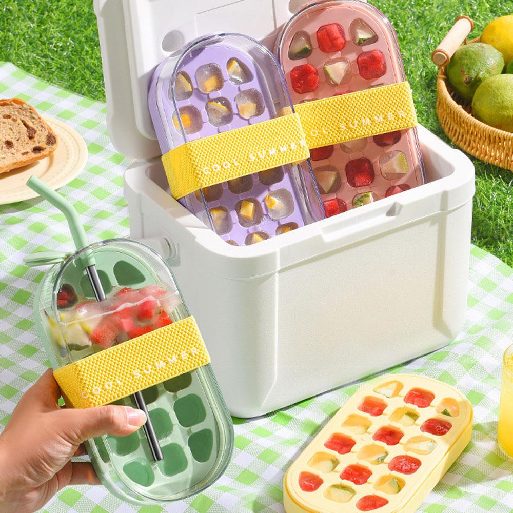 Cool Summer Ice Bottle Cup, 2-in-1 Ice Maker with Straw, No Spill Water Bottle for Ice Cubes, Portable Travel Beverage Container