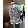 JUMPNEXT Trendy Brushed Plaid Shirt Unisex Spring Vintage American Style Loose Long Sleeve Shirt Couple Jacket
