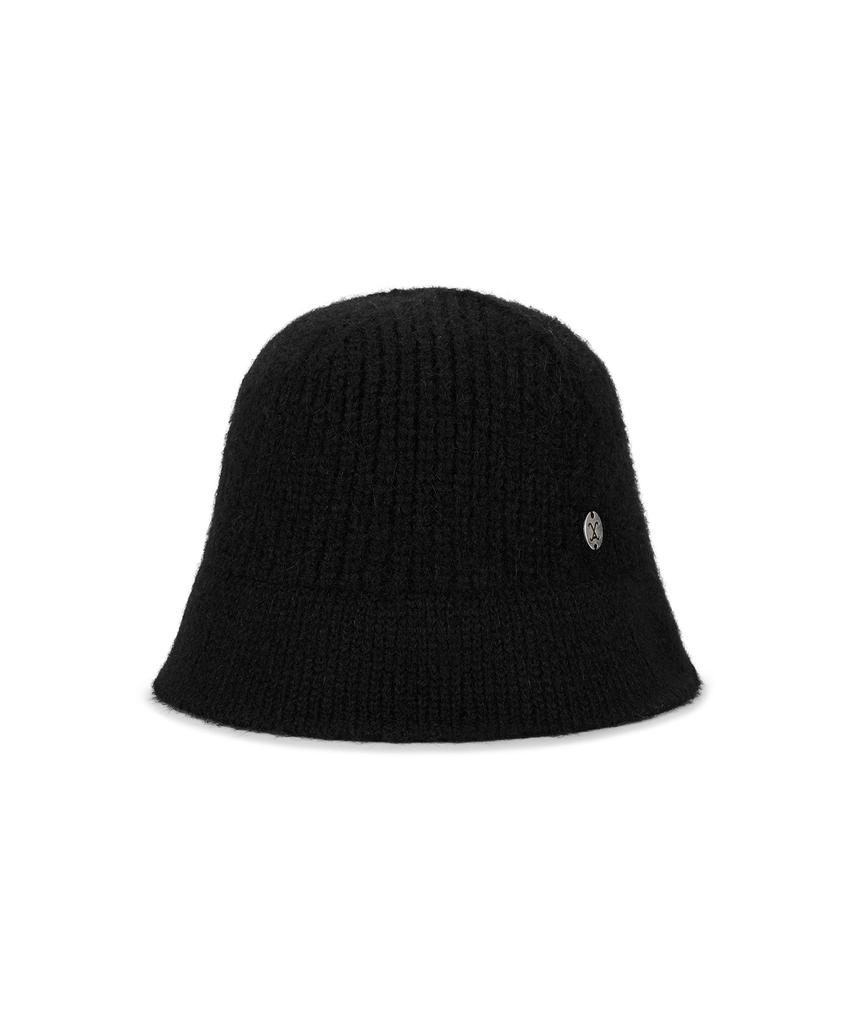 Bajal Va Curved Oval Metal Washed Knit Bucket Hat Black