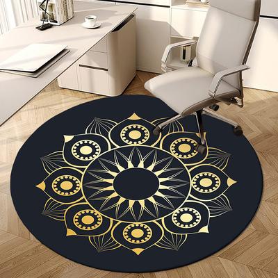 1pc Golden Mandala Pattern Round Carpet, Made of Polyester,Perfect for Decorating Office Chairs, Living Rooms