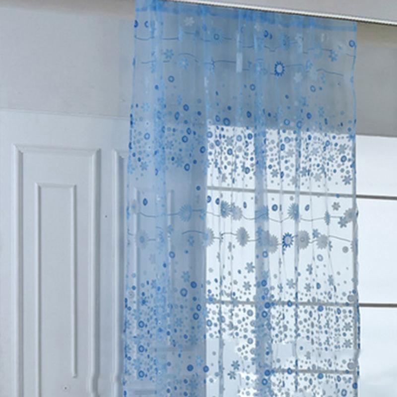 Прозрачная штора Инновационная Элегантная Полупрозрачная Цветочная Вуаль Драпировки для Гостиной Кабинета Спальни Небесно-голубая 100x250см 100x250cm / 39.4x98.4in (Hooks) небесно-голубой