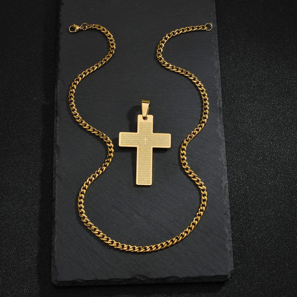 Classic Stainless Steel Bible Cross Necklace Pendant Men Hip Hop Jewelry Fashion Gold Color Long Chain Necklace