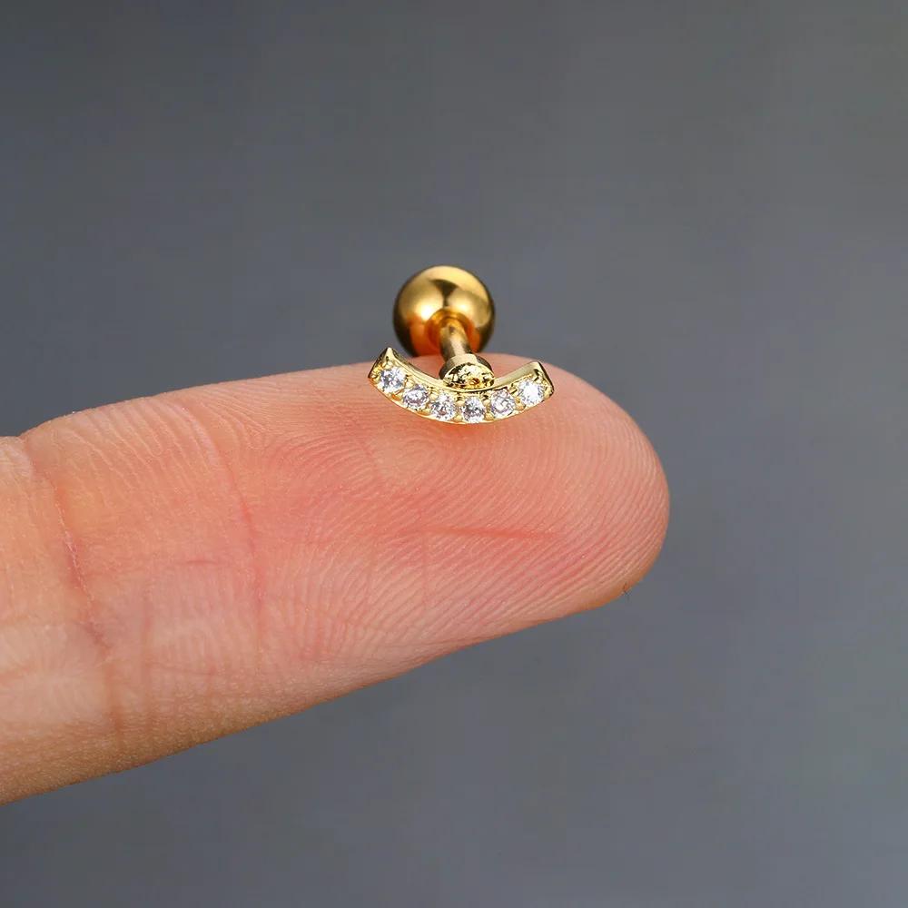 Zircon piercing piercing bone nails Butterfly flower earrings Titanium steel screws screw stud earrings Zircon