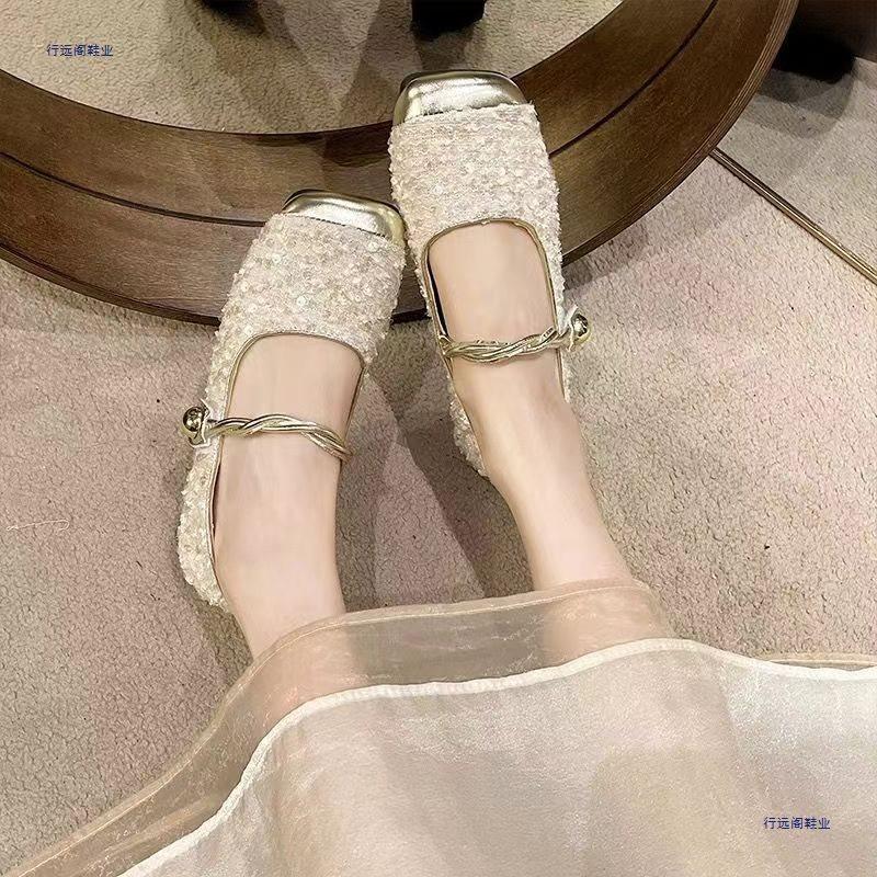 Sequined Mary Jane single shoes women's shoes new spring and summer flat-bottomed temperament gentle shoes shallow mouth