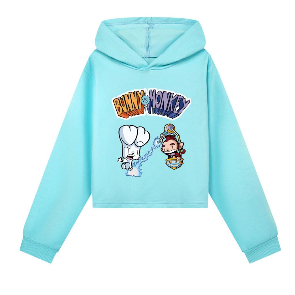 4187 Kids Girls Bunny Monkey Printed Fashion Casual Long Sleeves Hoodies