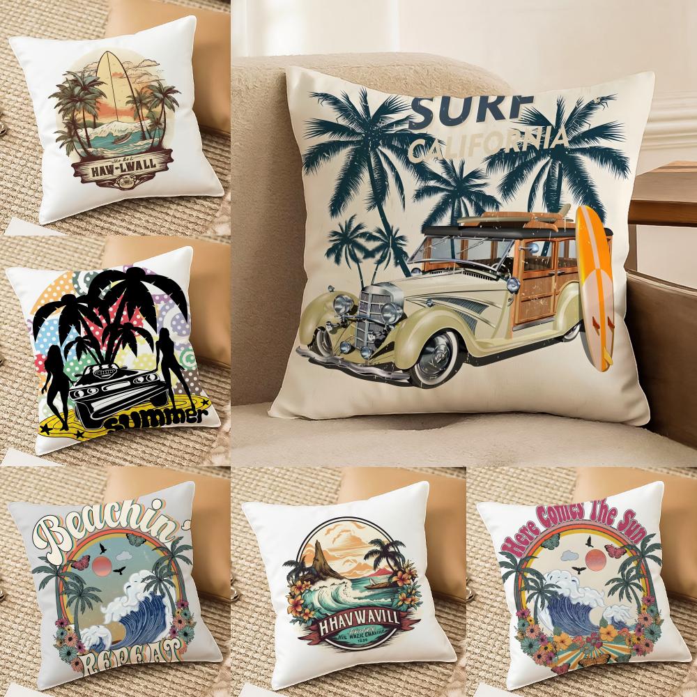 American Classic Beach Style Cushion Cover Silky Elegant Comfort Sofa Bed Invisible Zipper Beach Pillowcase