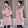 European Winter Down Cotton Jacket Women's Mid-length Korean Version of Waist Thickened Padded Jacket New Cotton Jacket with a Large Fur Collar
