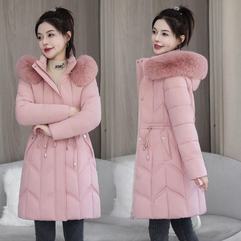 European winter down cotton jacket women's mid-length Korean version of waist thickened padded jacket new cotton jacket with a large fur collar