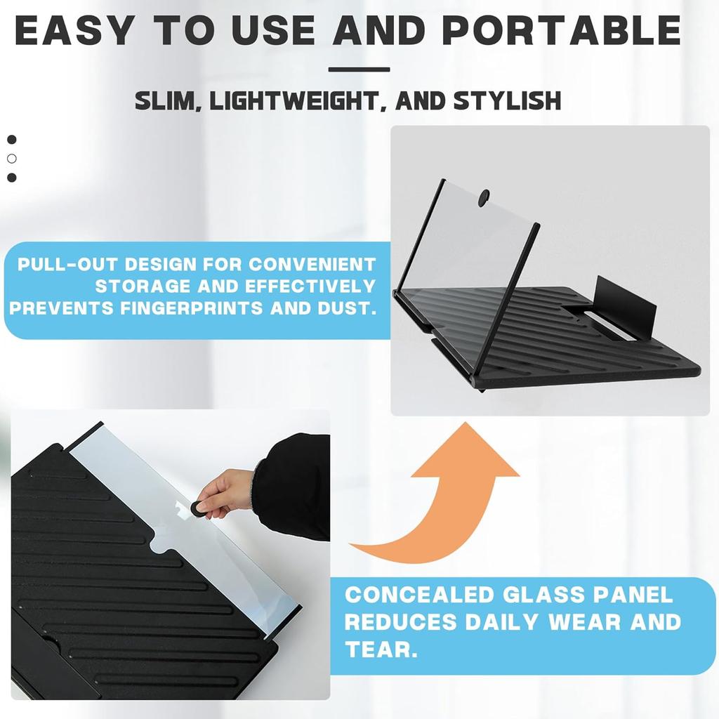 Lupa de Tela para Smartphone, Amplificador de Tela de Celular 3D HD, com Suporte Dobrável, Proteção Ocular Anti-Raio Azul, Adequado para Todos os Smartphones