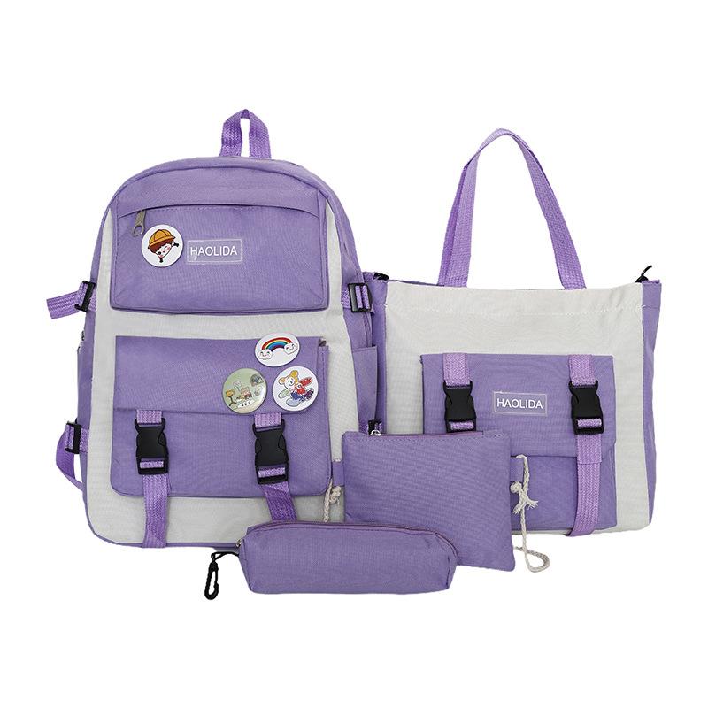 New fashionable contrasting color student schoolbag junior high school large-capacity four-piece backpack class travel backpack make-up bag