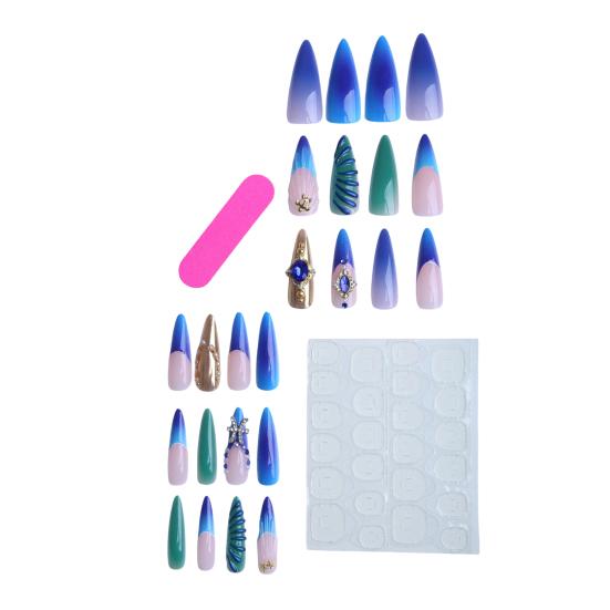 1 Set 3D Press On Nails Easy Removal Almond French Tip Stick-on Fake Nails Full Cover Glue On False Nails Women DIY Manicure Supplies