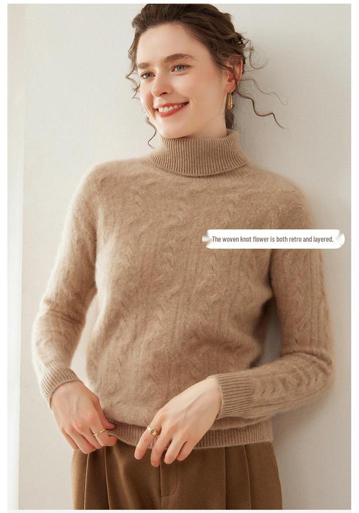 Women's Three-Ply Thick Cashmere High-Neck Pullover Sweater - Warm Knitted Base Layer