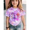 Kpop Cartoon Graphic Girls T-Shirt Casual Round-Neck T-Shirt Suitable for Girls Kids Gift Short Sleeve Tops Children's Clothing