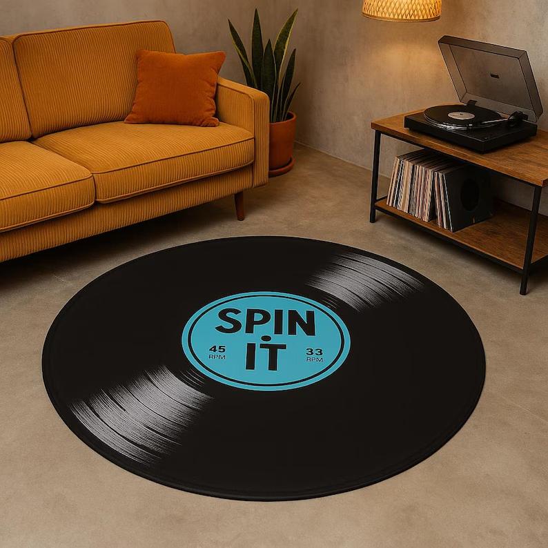 Retro Vinyl Record Rug Machine Washable Floor Mat for Music Lovers Bedroom Living Room Hallway Porch Decor
