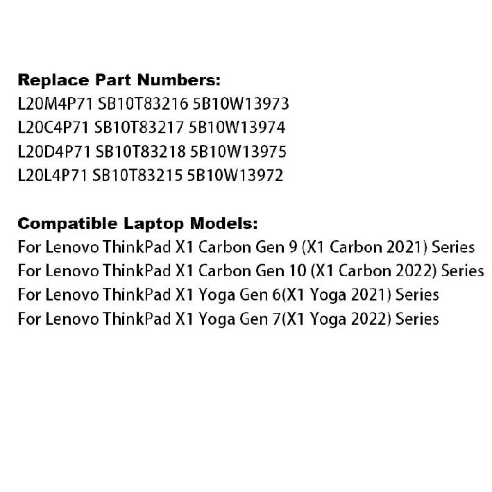New LaptopBattery L20M4P71 For Lenovo ThinkPad X1 Carbon 9th Gen 10th Gen X1 Yoga 6th 7th Gen 2021 Series L20D4P71 L20L4P71