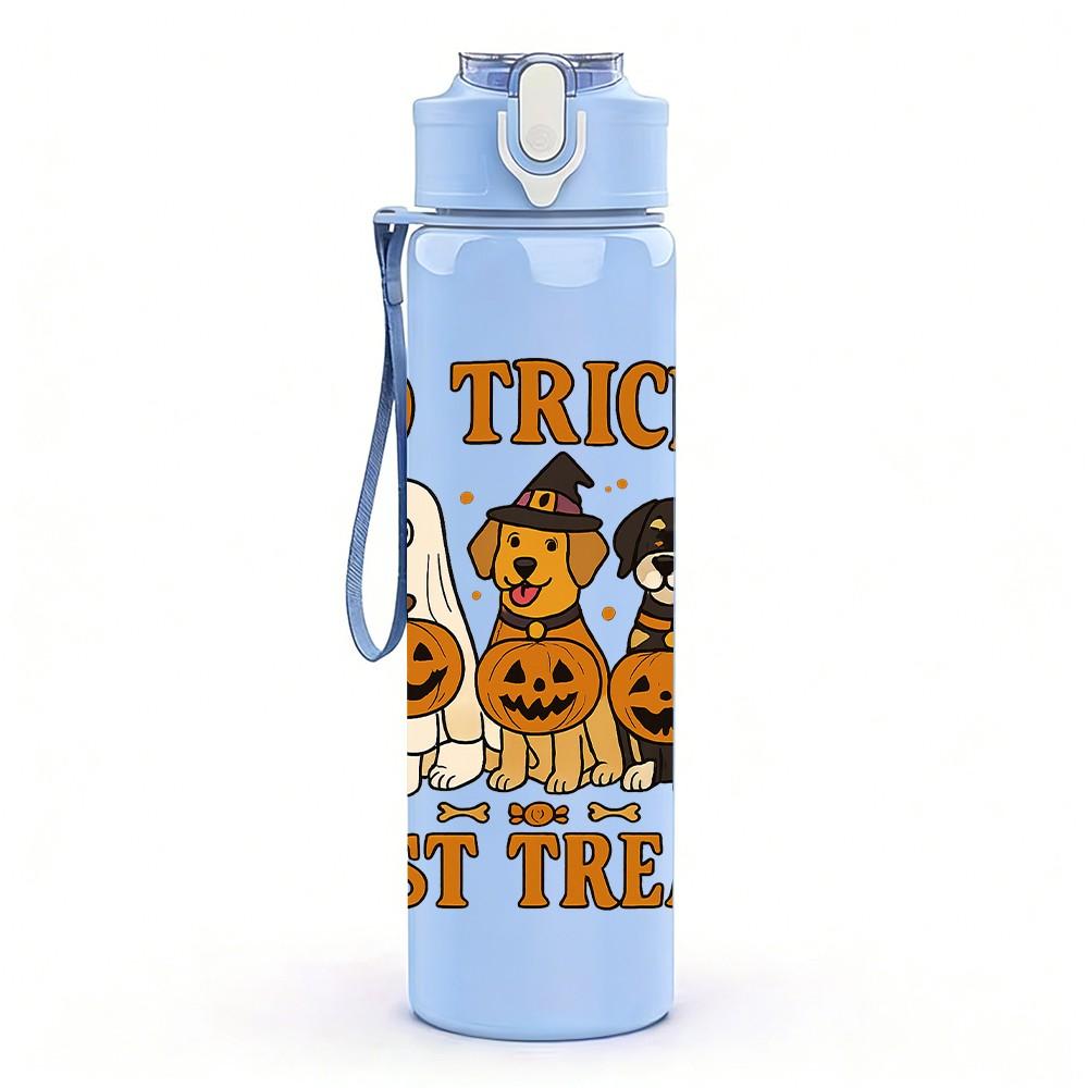 1PC No Tricks Just Treats Pumpkin 750ml Color Plastic Sports Water Bottle Leakproof Flip Straw Lid Suitable for Sports Office Home Use