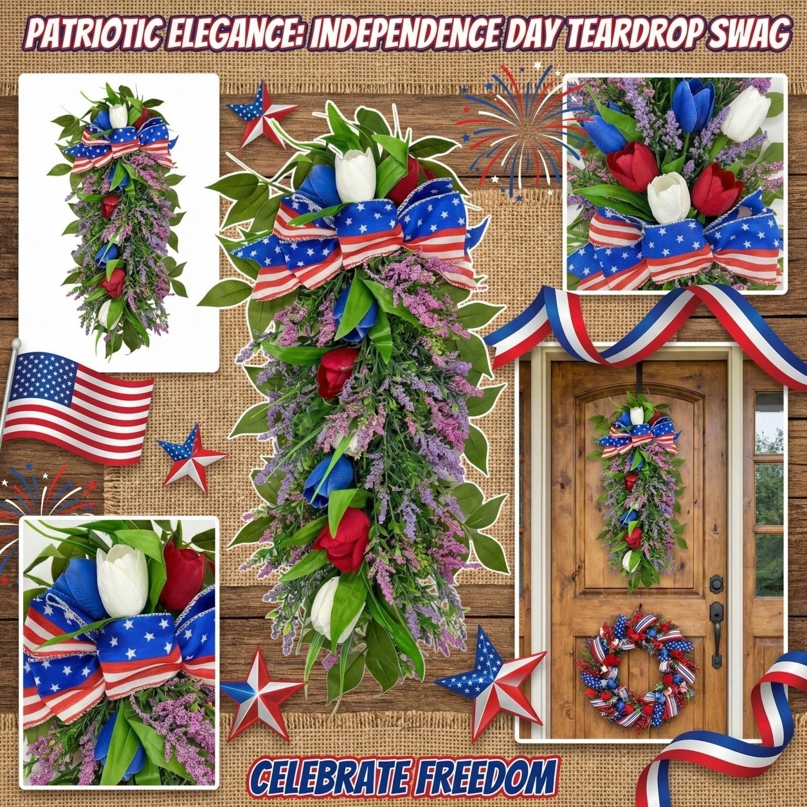 

Artificial Swag with Patriotic Bow for Front Door 4th of july decorations Fourth of july decorations July 4th decorations outdoor Independence day One Size