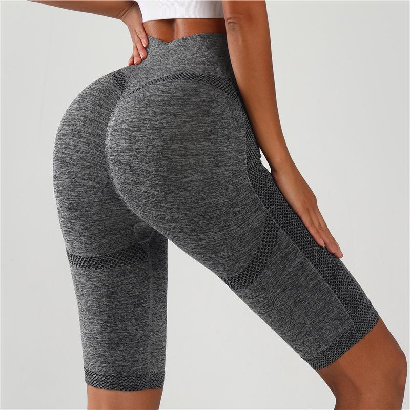 European and American Women's High Waist Seamless Yoga Capri Pants - Stretchy, Peach Butt Design, Perfect for Fitness, Sports, and Cycling