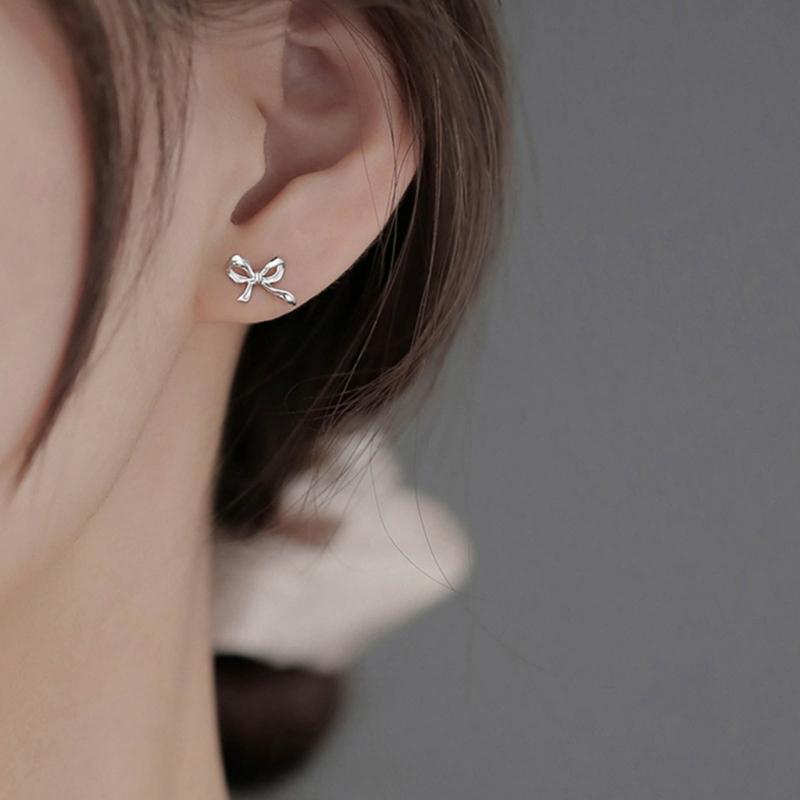 Bowknot Stud Earrings for Women Fashion Jewelry Mini Ear Studs Silver Color Stud