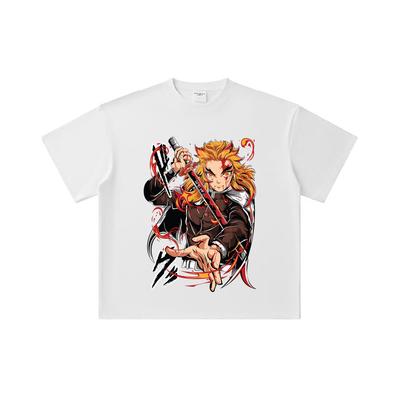 260 GSM Double Yarn 32 Count 100% Cotton Demon Slayer V85 Rengoku Print Unisex Heavy Cotton T Shirt
