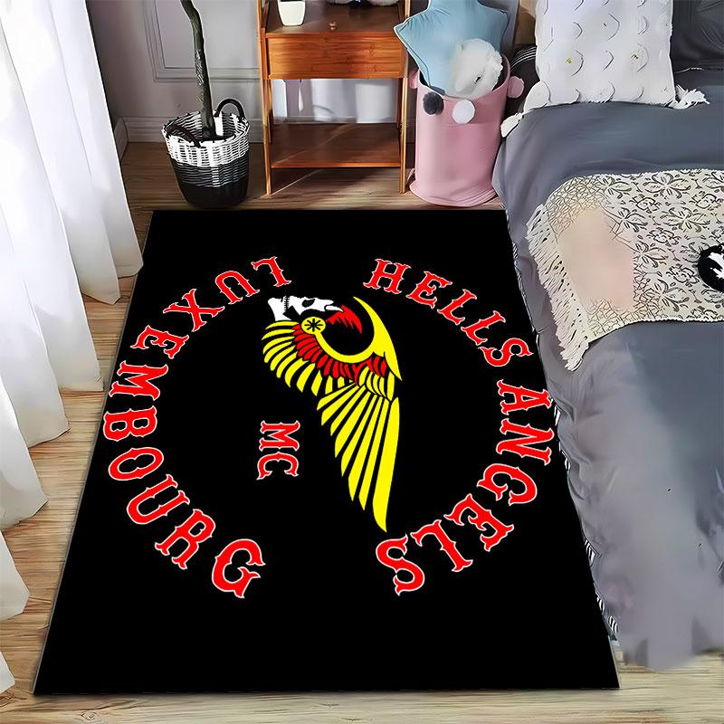 Red Text and Winged Skull Design Suitable As a Non-slip Mat for the Living Room or Bedroom Sofa