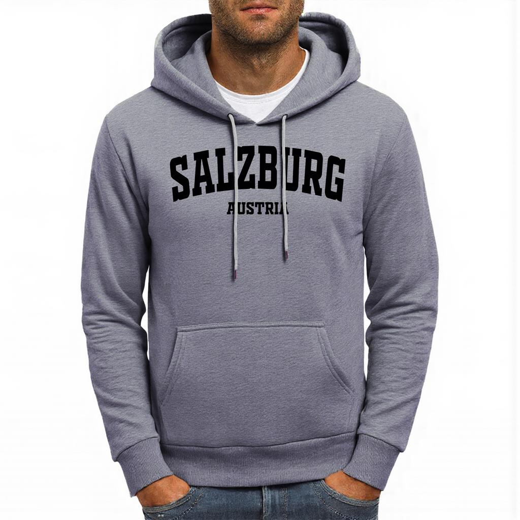 Salzburg Austria Letter Design Men Hoodies Pocket Comfortable Hoody Casual Hip Hop Sportswears All-Match Fleece Clothing