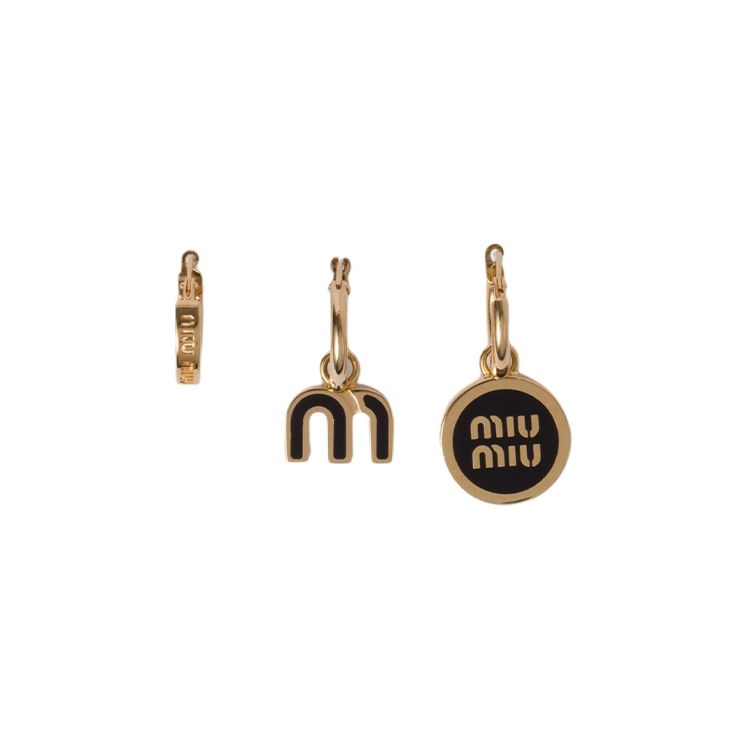 Photos - Earrings MIU MIU Letter Logo Enamel Metal  Women earrings Gold 5IO102-2F6T-F0002 Box beige 