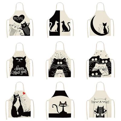 1 Pack Black Cat Pattern Men and Women Suitable for Home Dinner Kitchen Cooking Apron Cleaning Apron Anti-fouling
