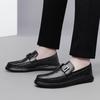 Men's British Style Cowhide Slip-On Leather Shoes: Versatile, Height-Increasing, Trendy for Casual or Wedding Wear.