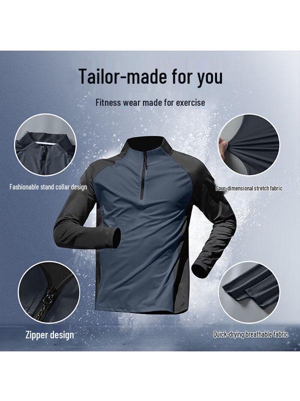 Men's Outdoor Quick-Dry Cycling & Running Half-Zip Long-Sleeve Training Jacket