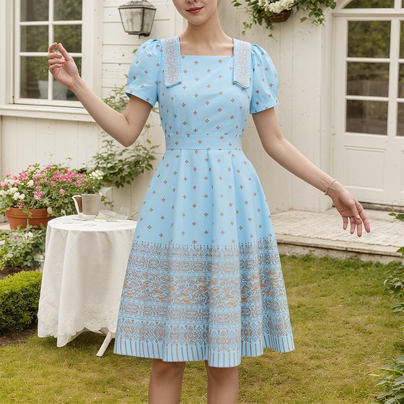 

ZANZEA Женская летняя блузка с квадратным вырезом, повседневная, с коротким рукавом и принтом 2XL синий