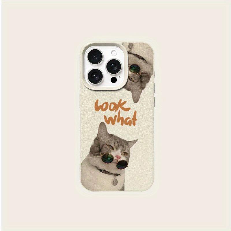 

Glasses-wearing cat print phone case, suitable for iPhone 17, 16, 15, Plus, Pro, Max series phones - ideal for gift purposes iPhone 16 Pro слонова кістка
