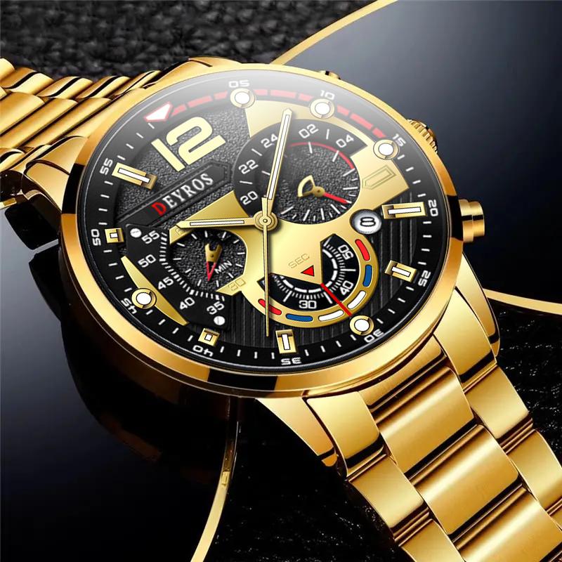 2pcs/3pcs/set, 1pc Fashion Men's Business Stainless Steel Strap Quartz Watch & 1pc Bracelet/2pcs Bracelets Set, Ideal Choice for Gifts