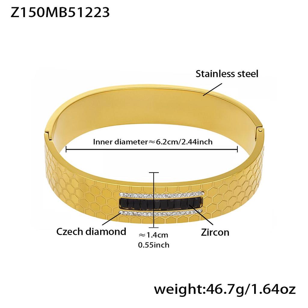 Bransoletka ze stali nierdzewnej platerowanej 18-karatowym złotem z zapięciem w kształcie rombu z cyrkoniami - Geometryczny styl INS Lekki luksusowy biżuteria ręczna