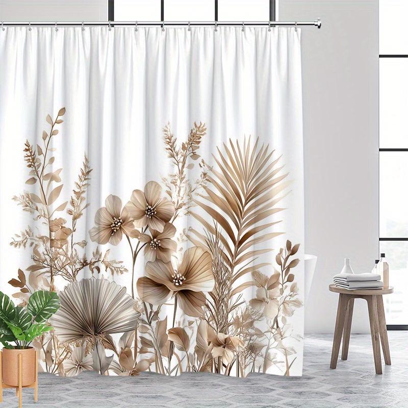 Baifenbai Home Furnishing Light 1 Tan Botanical Digital Illustration Shower Curtain, Vintage Style Design With Delicate Leaves, With Hooks, Machine Washable