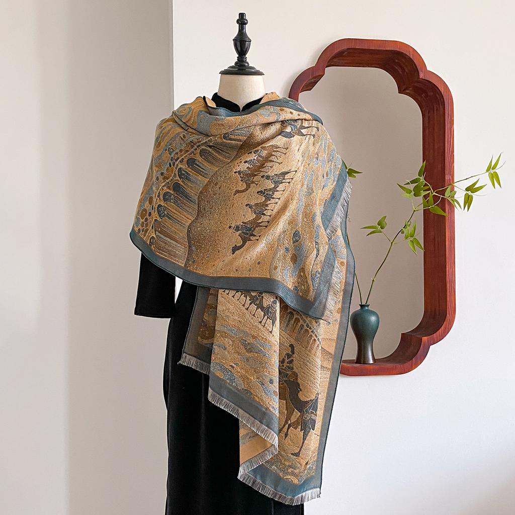 New Elegance Chinese Style Women Scarf Soft Warm Pashmina Bamboo Print Shawl Winter Female Coldproof Windproof Blanket Scarf