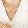 Oval Beaded Natural Growth Freshwater Pearl Fashionable Temperament Necklace Female, Titanium Steel Gold-Plated T-Buckle Exquisite Necklace