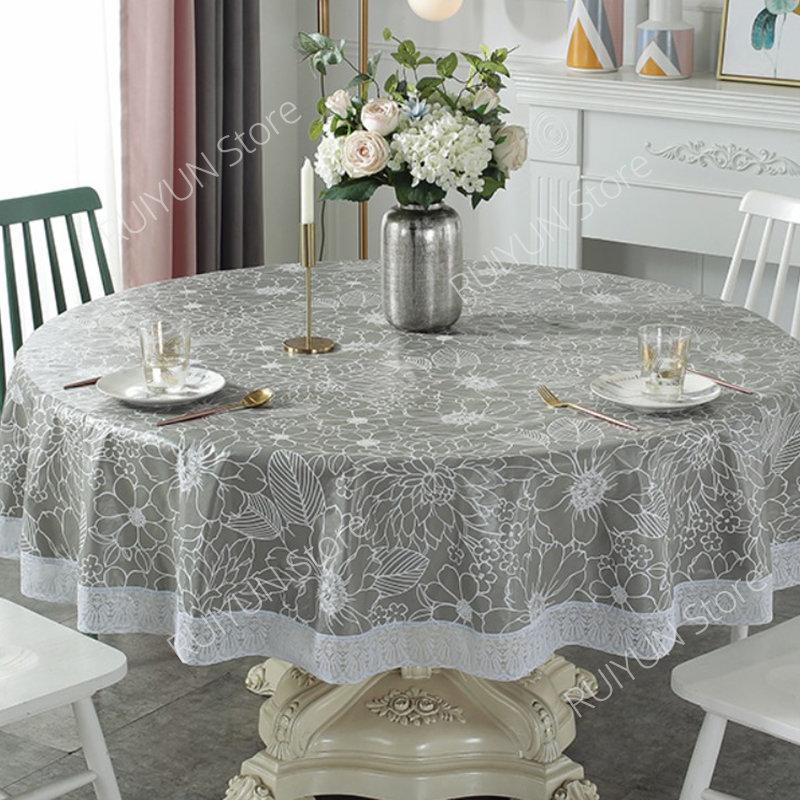 Pvc Lace Tablecloth Waterproof Oil-Proof Round Table Cloth Printed Home Dining Table Cover For Wedding Party Decor