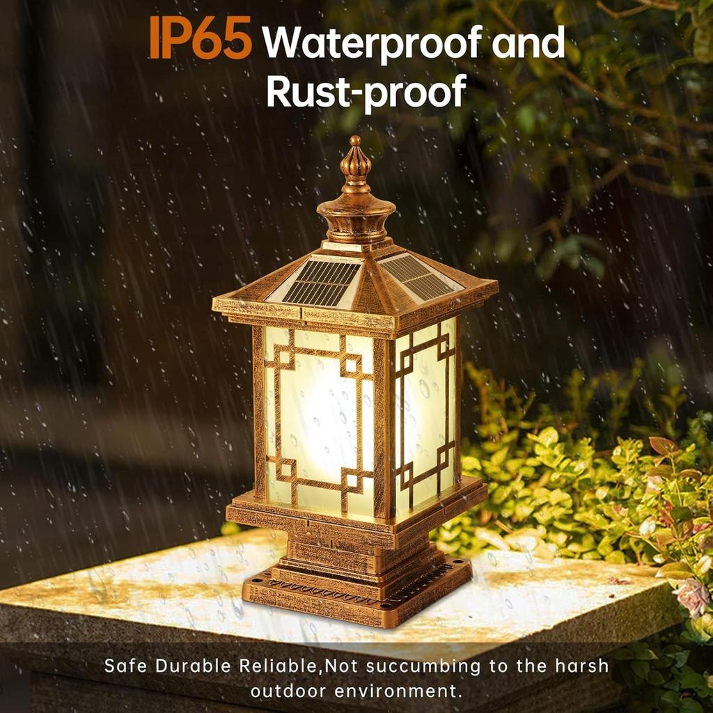 LED Solar Post Light, Aluminum Fence Cap Lamp, Dimmable Waterproof Pillar Light for Garden Yard