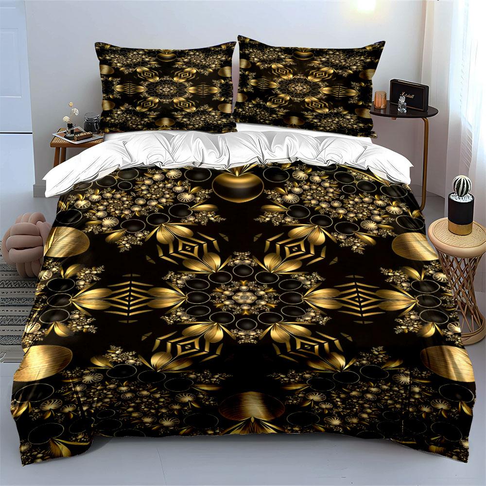 Gold Geometric and Floral. Bedding Sets Duvet Cover Sets Duvet Covers Pillowcases(1 * Duvet Cover 2 * Pillowcases Without Duvet Insert)