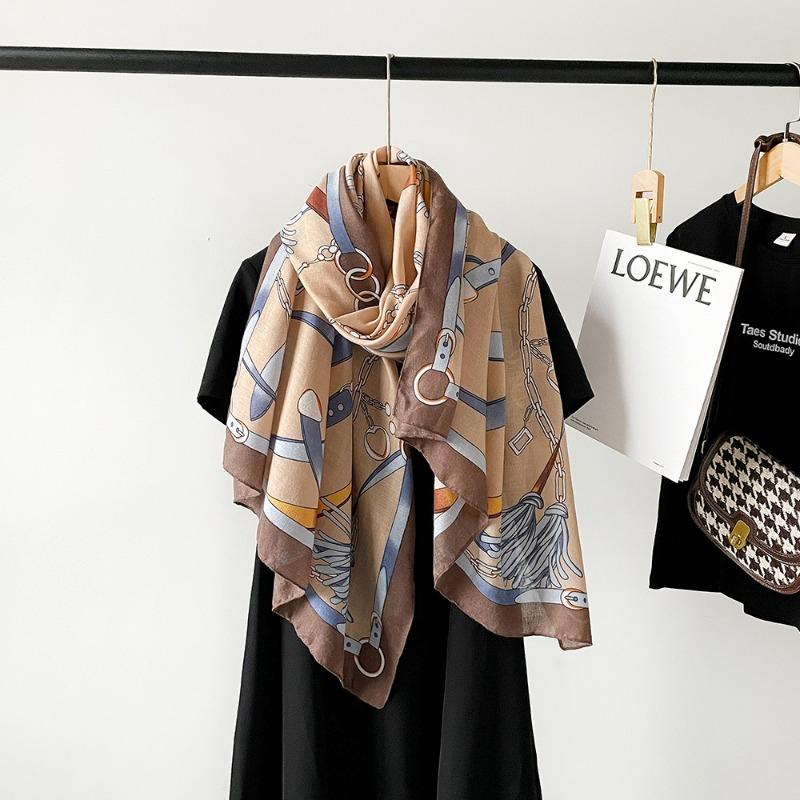 New cotton and linen scarf women's autumn high-end sense conch pattern silk scarf soft thin shawl headscarf